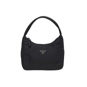 Prada Hobo Handbag Triangle Logo Plate Black
